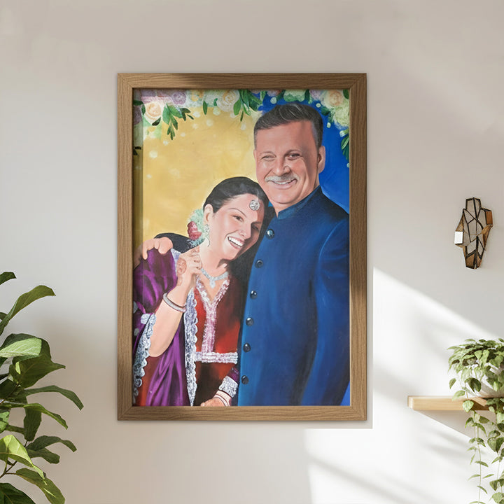 Photo Personalized Hand Painted Portrait With Premium Wooden Frame