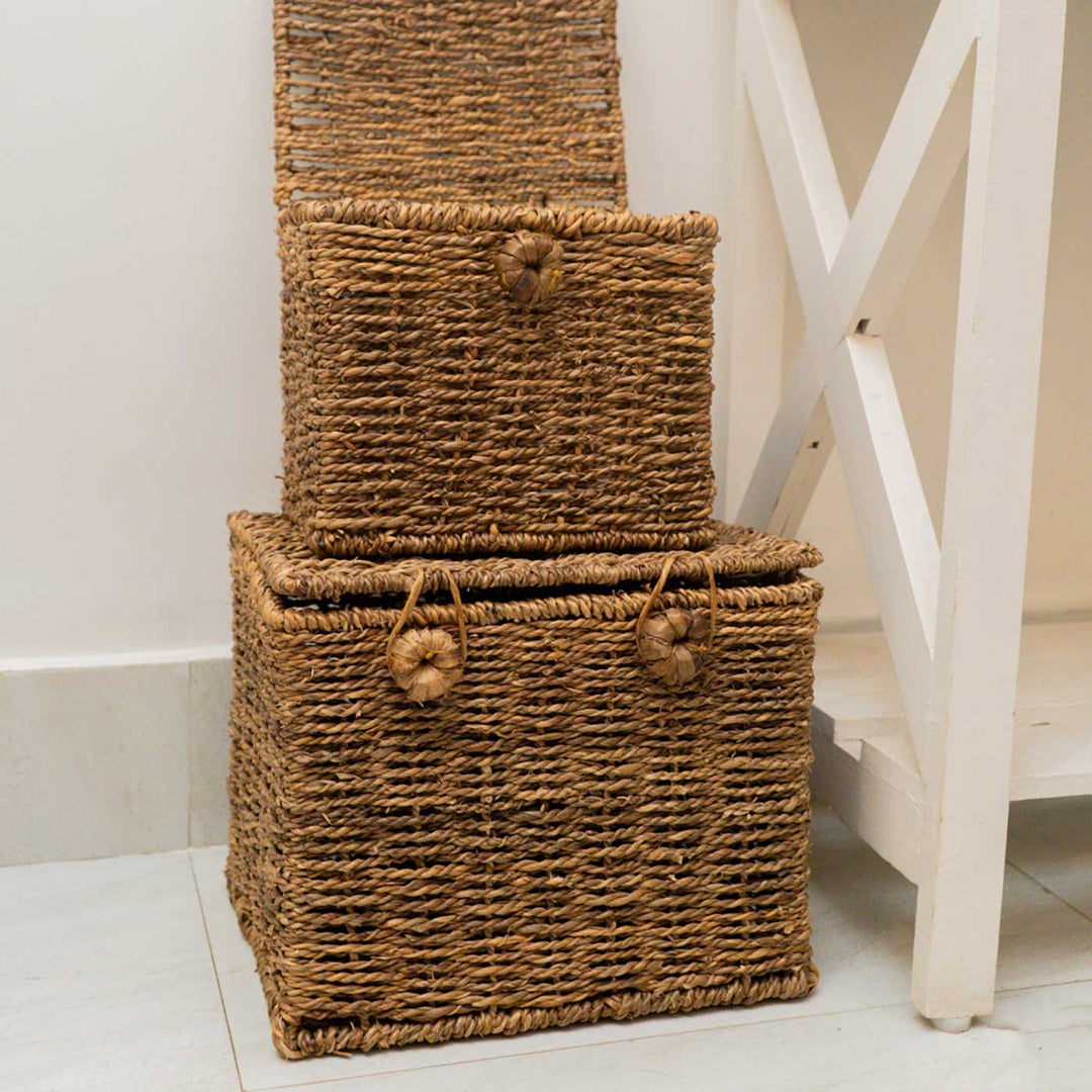 Handmade Wicker Water Hyacinth Storage Box | Set Of 3
