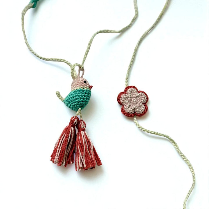 Handmade Crochet Chidiya Bhaiya Bhabhi Rakhi With Roli Chawal | Set Of 2