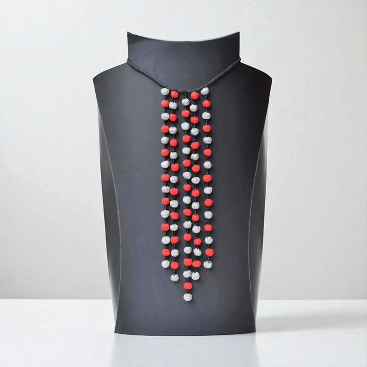 Handmade Textile Art Long Round Tasssls Dupion Silk Fabric Necklace