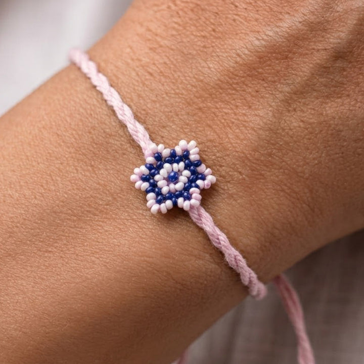 Colourful Beaded Phool Rakhi - Pink & Blue