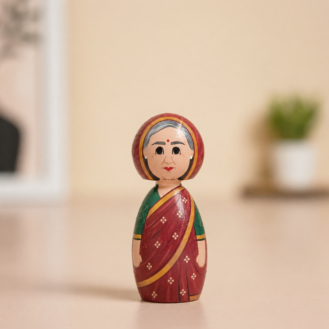 "Old Lady" Themed Wooden Doll For Golu/Festive Decor