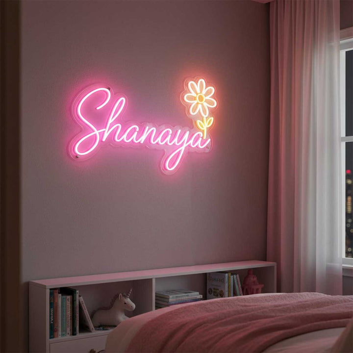 Personalized Name Neon Light Sign Board With Customisable Motif For Room Decor