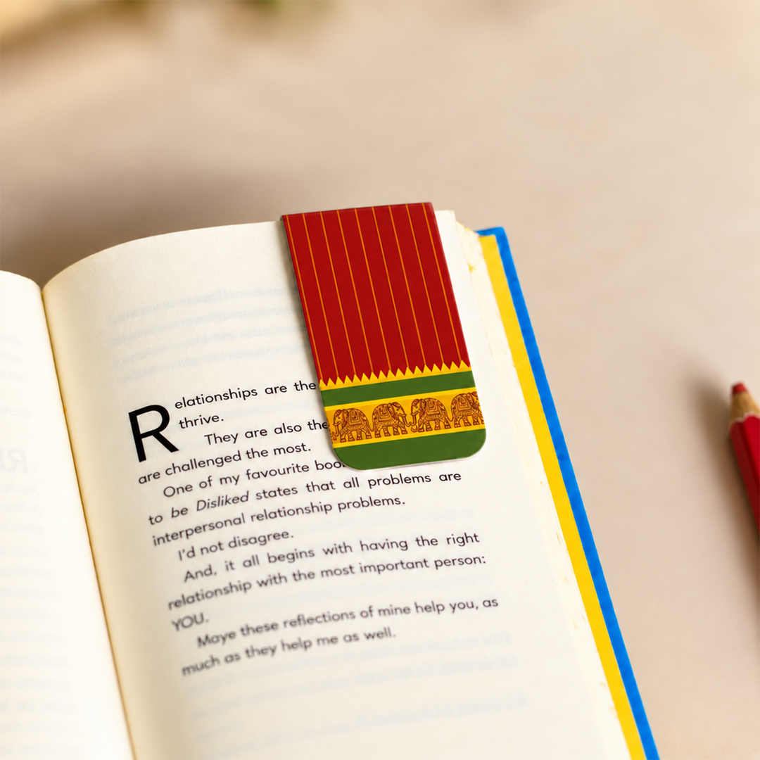 Set Of 6 | Traditional Kanchipuram Silk-Inspired Magnetic Bookmarks