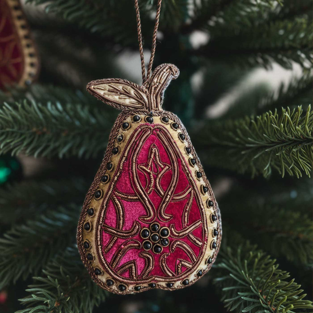 Pink Vintage Pear Cotton Premium Zardozi Ornament