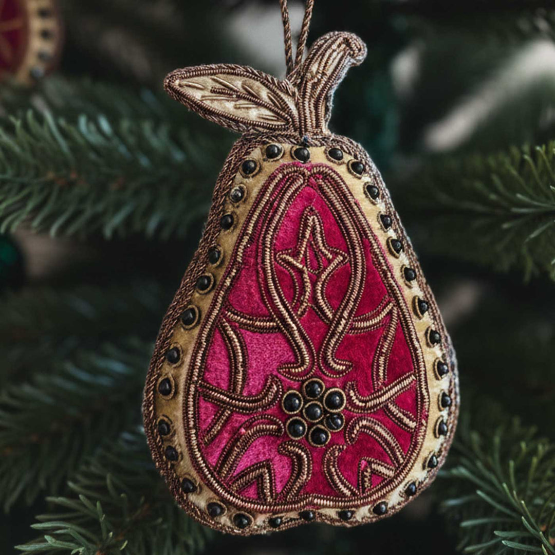 Pink Vintage Pear Cotton Premium Zardozi Ornament