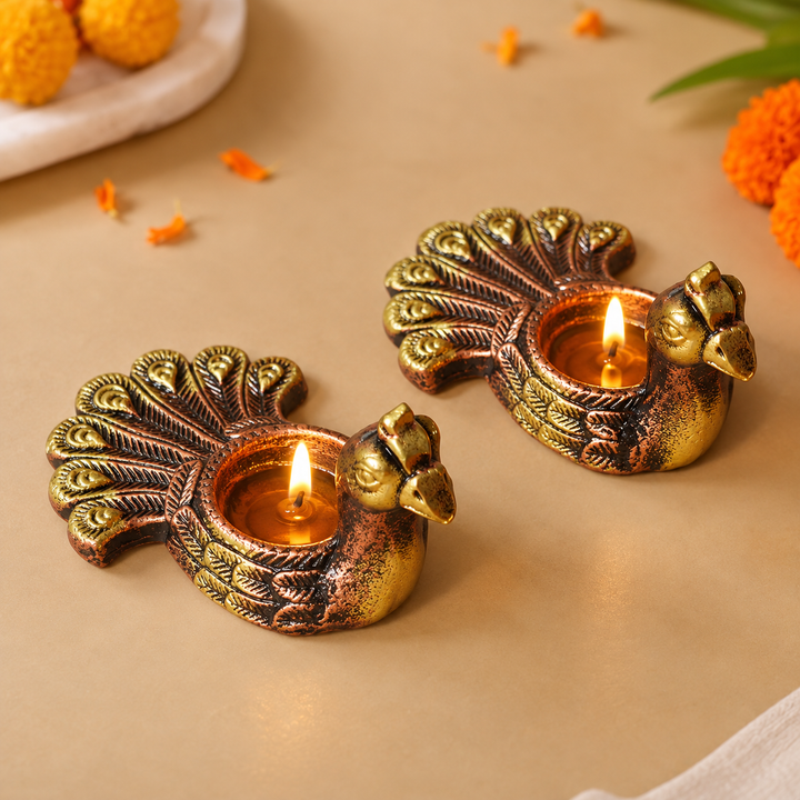 Handmade Peacock Terracotta Tealight Holder | Set Of 2
