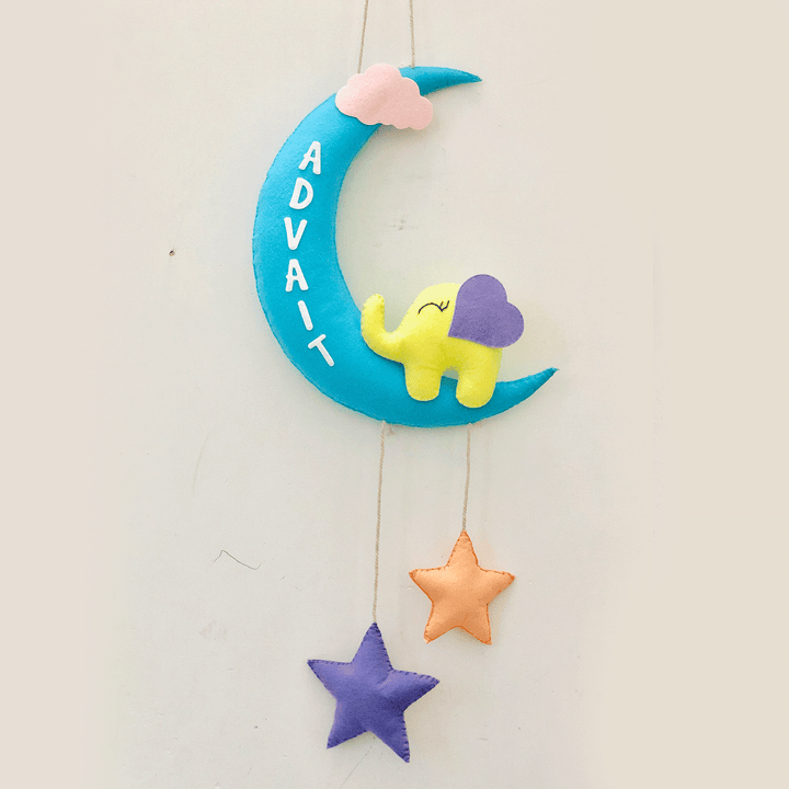 Handmade Elephant on the Moon Kids Felt Name Hanging