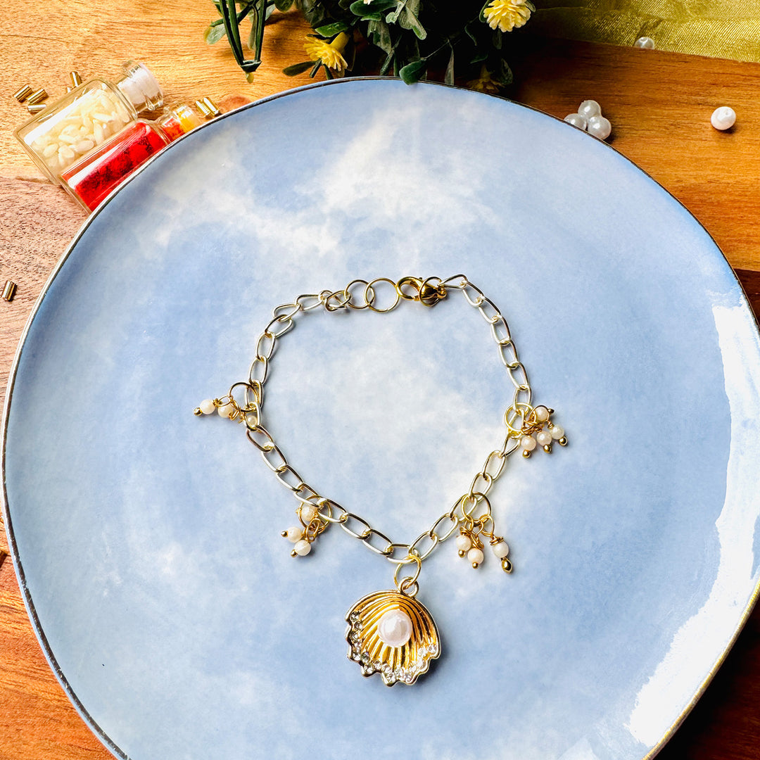 Handmade Sea Shell Charm Bracelet Rakhi With Roli Chawal For Brother
