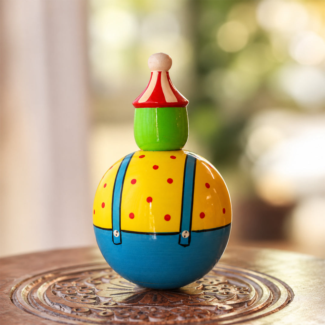 Handmade Colourful Joker Wooden Golu Doll Toy For Festive Decor