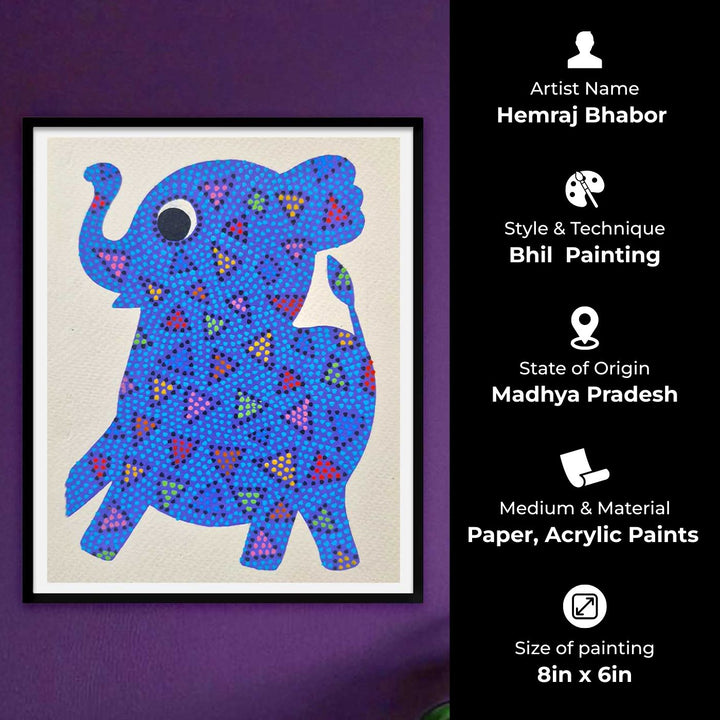 8 x 6 Inch | Happy Dancing Baby Elephant | Original Hand Painted Bhill Painting | Acrylic Paints On Paper