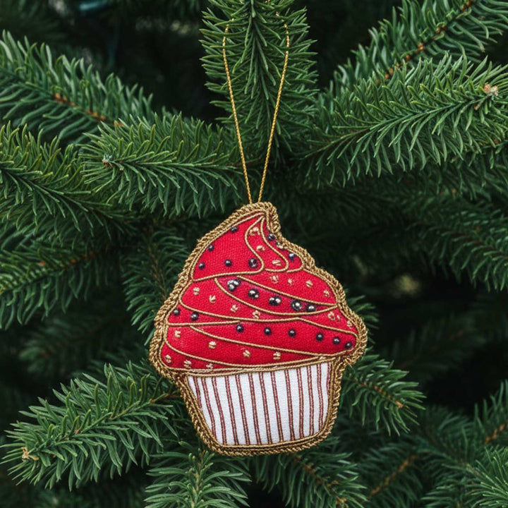 Small Maroon Cupcake Sequin Premium Zardozi Ornament