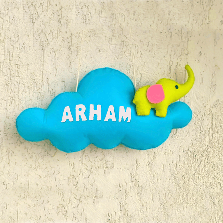 Handmade Personalized Elephant on Cloud Felt Kids Name Hanging