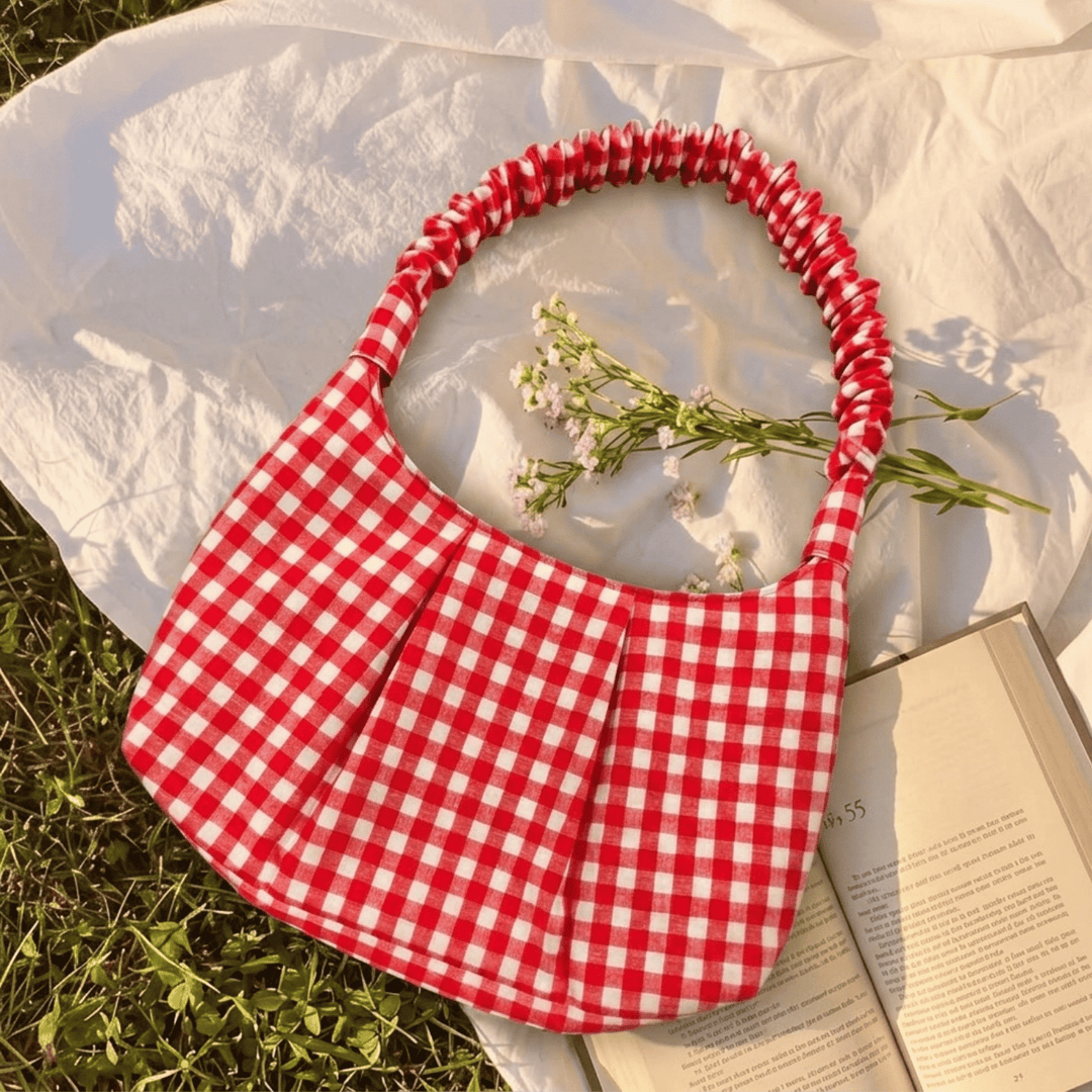 "Eloise" Handbag With Ruffled Straps & Bow Details For Women | Checks