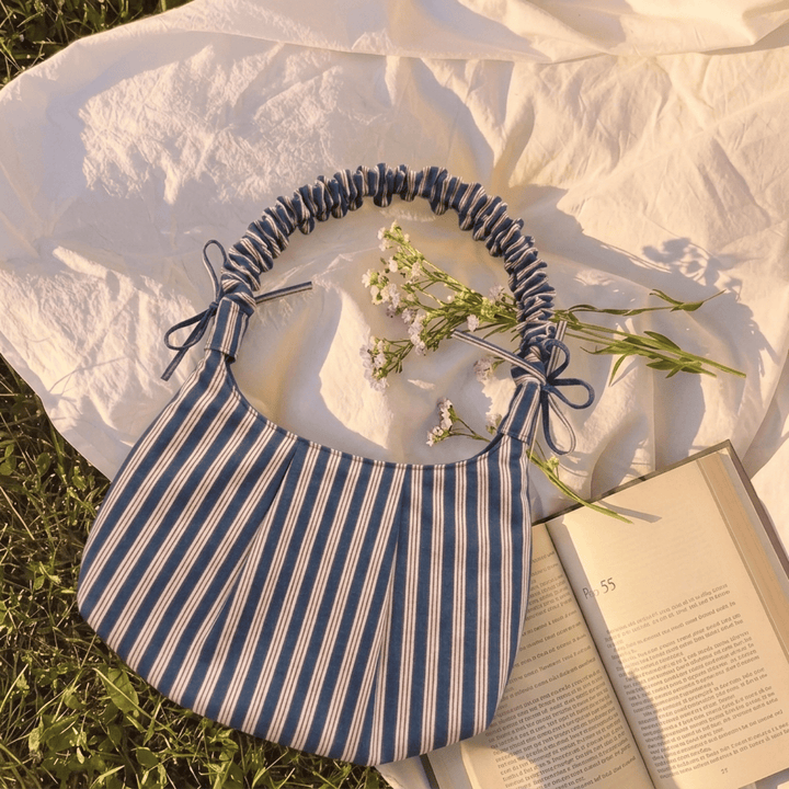 "Eloise" Handbag With Ruffled Straps & Bow Details For Women | Thin Stripes