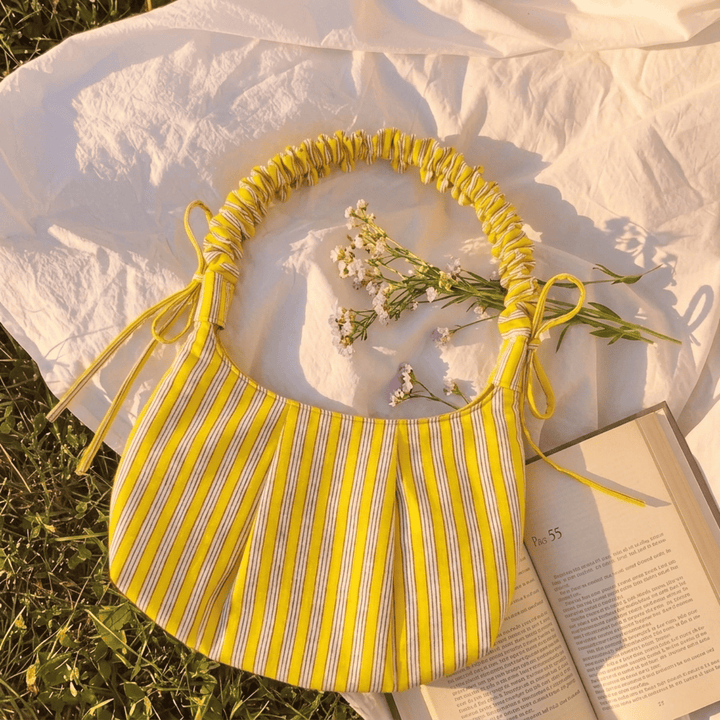 "Eloise" Handbag With Ruffled Straps & Bow Details For Women | Thin Stripes