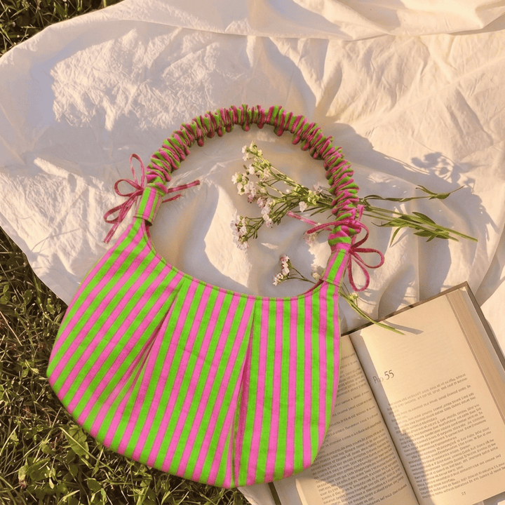 "Eloise" Handbag With Ruffled Straps & Bow Details For Women | Thin Stripes