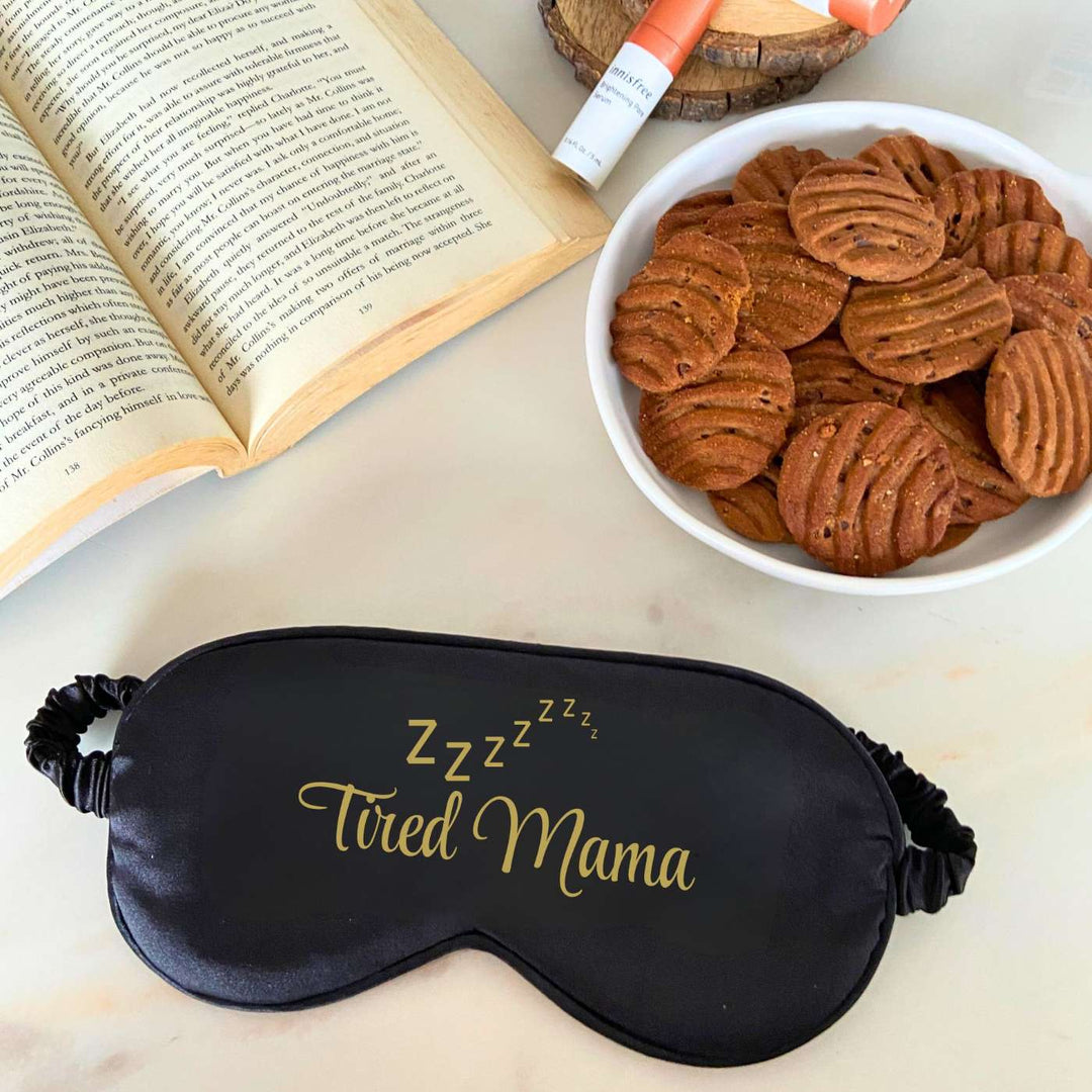 Customized Handmade Printed Tired Mama Satin Eye Mask For Mothers