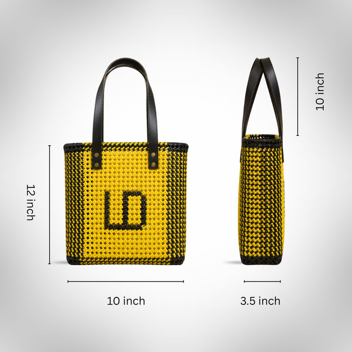 Yellow & Black Personalized Monogram Handmade Wire Koodai Tote Bag