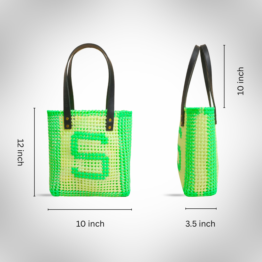Off White & Parrot Green Personalized Monogram Handmade Wire Koodai Tote Bag