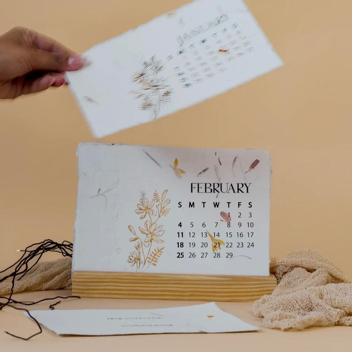 2025 Sustainable Pressed Flower Annual Desk Calendar