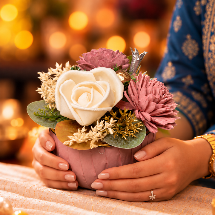 Coral and White Mini Sola Wood Floral Arrangement