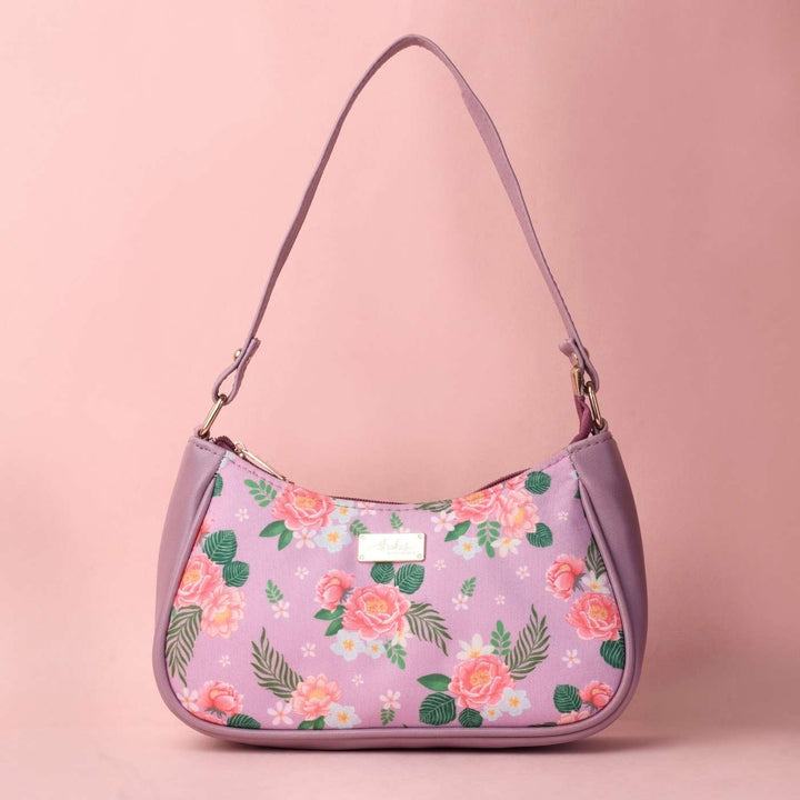 Peonies and Plumeria Vegan Leather Baguette Bag
