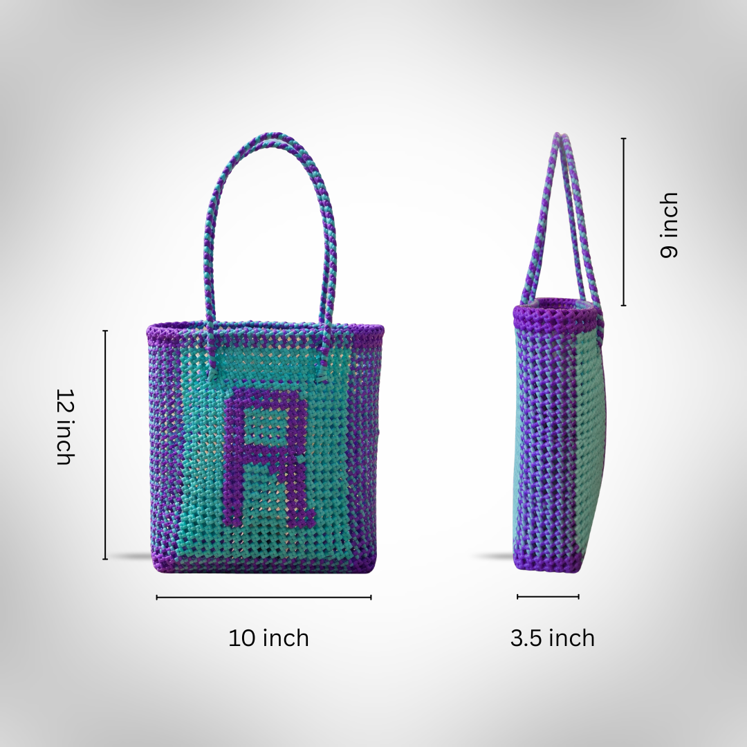 Pastel Blue & Purple Personalized Monogram Handmade Wire Koodai Tote Bag