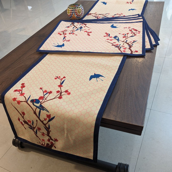 Printed Spring Blossom Table Runner & Mat Set