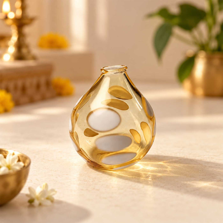 Handmade Clear Amber Bubble Small Glass Art Vase For Home Decor