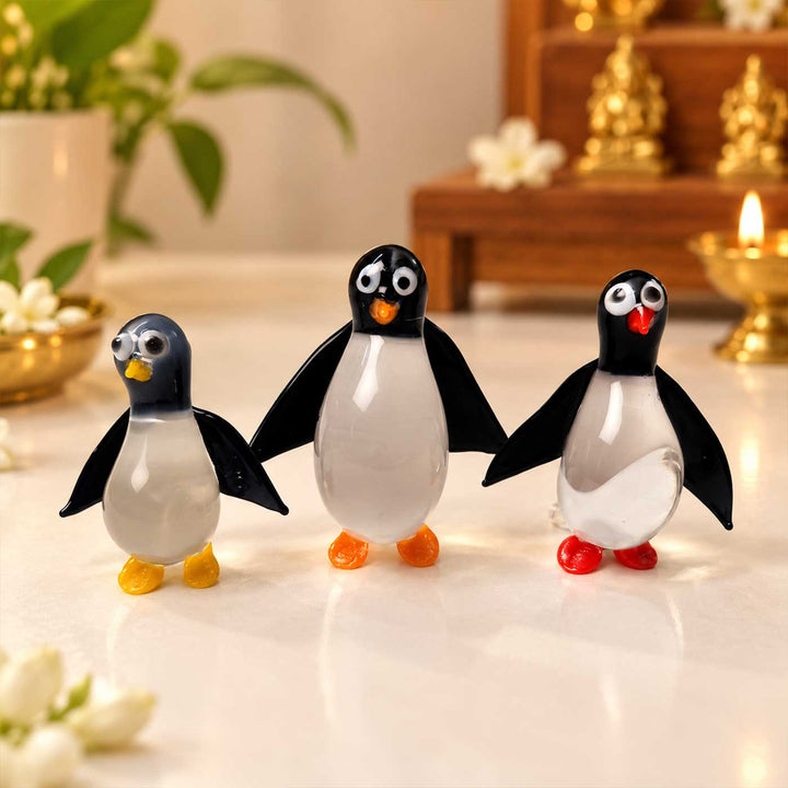 Handmade Blown Glass Penguin Miniature Figurine For Decor