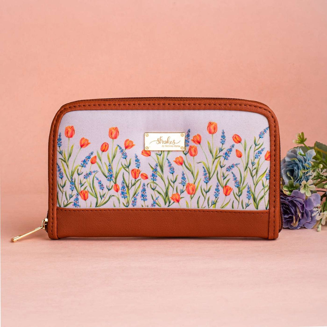 Tulips & Lavender Vegan Leather Zipper Wallet