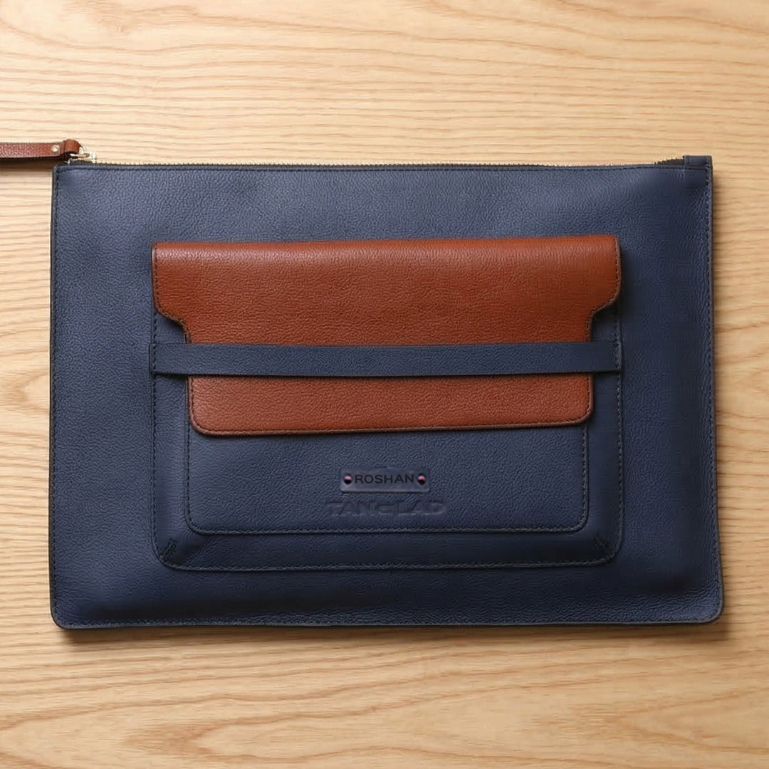 Personalized Blue Gabby Leather Laptop Sleeve