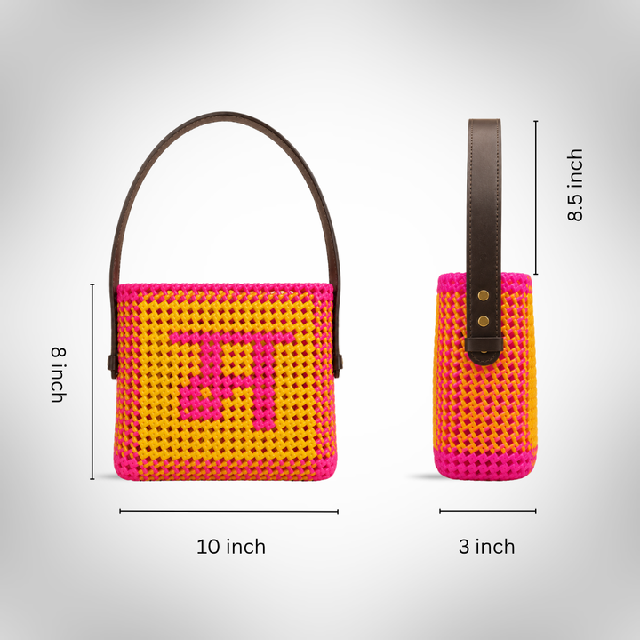 Yellow & Pink Personalized Monogram Handmade Wire Koodai Handbag