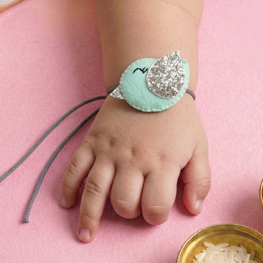 Handmade Bird Felt Kids Rakhi With Roli Chawal