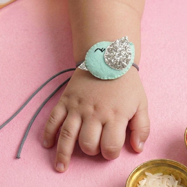 Handmade Bird Felt Kids Rakhi With Roli Chawal