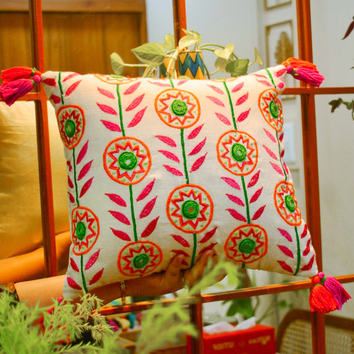 Off White Phulwari Cotton Cushion