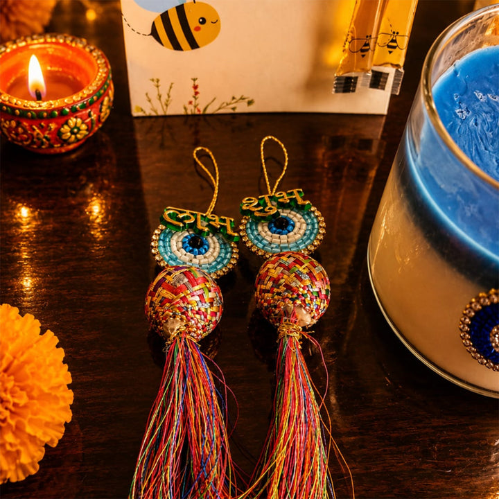 Nazar Halo Evil Eye Round Soy Wax Scented Candle Diwali Gift Hamper With Shubh Labh For Festive Gifting