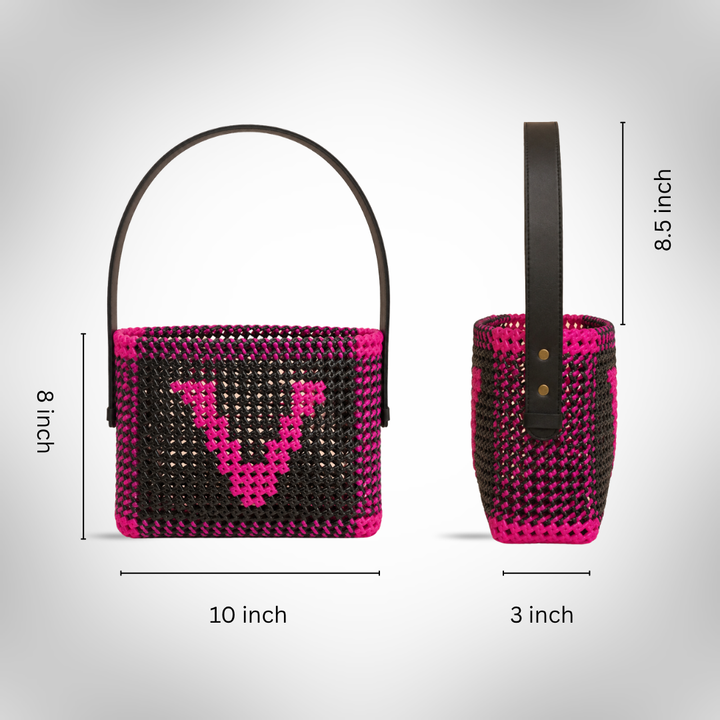 Black & Pink Personalized Monogram Handmade Wire Koodai Handbag
