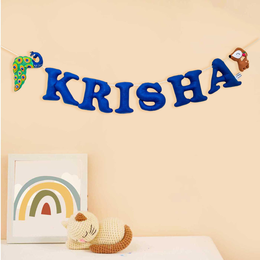 Personalized Peacock And Deer Themed Felt Bunting For Kids - Name Banner Hanging Display