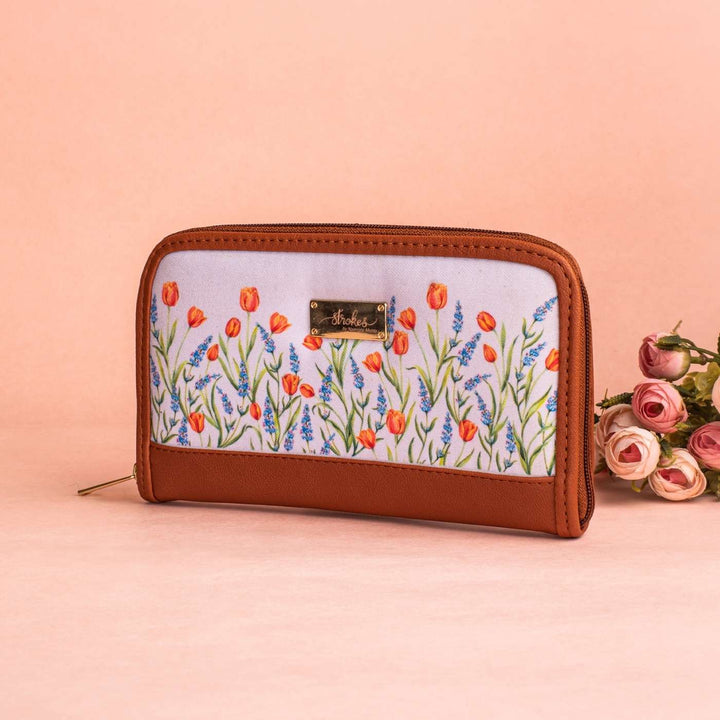 Tulips & Lavender Vegan Leather Zipper Wallet