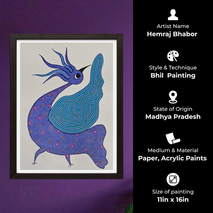 11 x 16 Inch | Blue Bird | Original Hand Painted Bhill Painting | Acrylic Paints On Paper