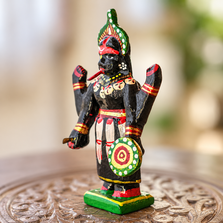 Handmade Standing Kali Wooden Golu Doll Toy For Festive Decor