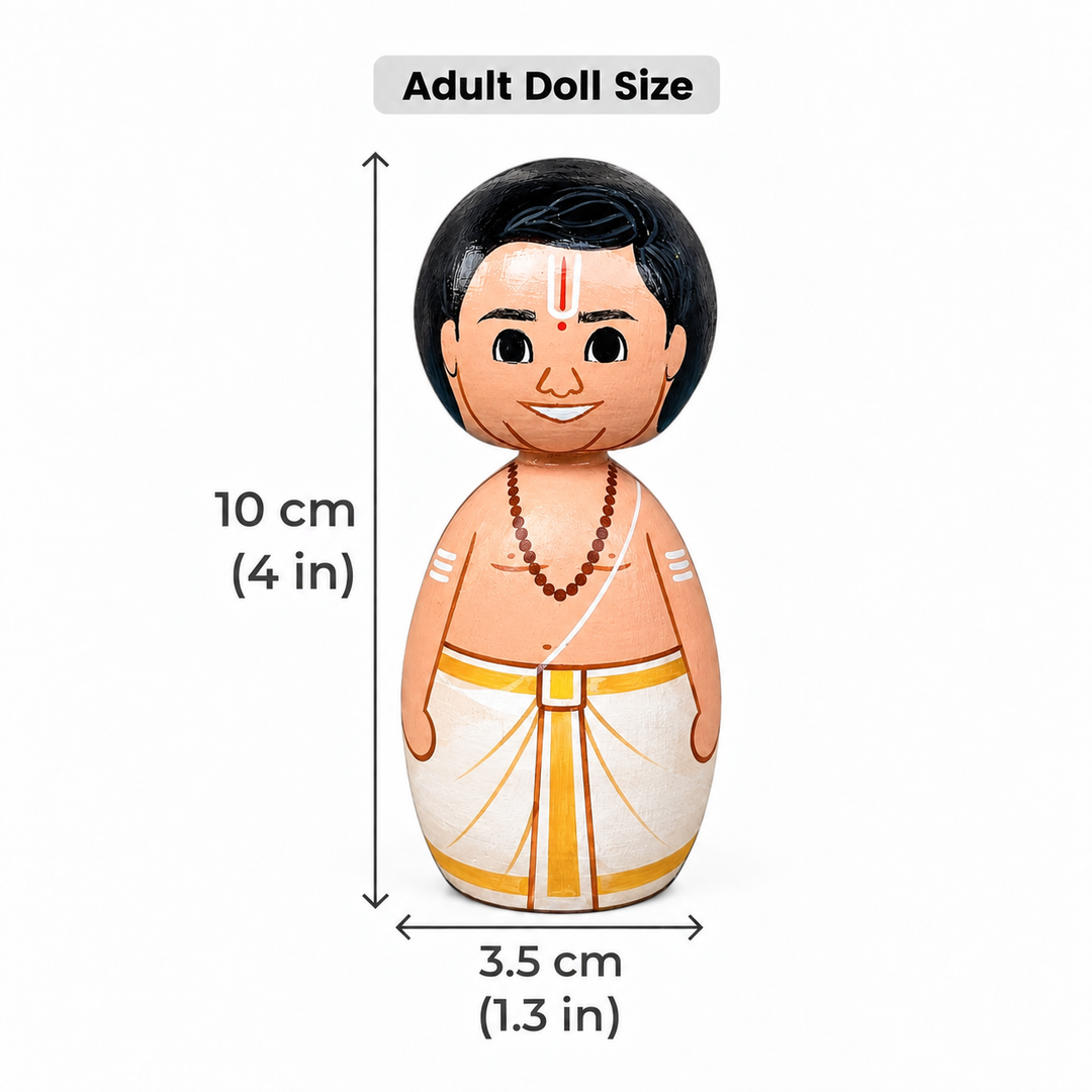 "Pandit Couple" Themed Handpainted Wooden Doll For Golu/Festive Decor