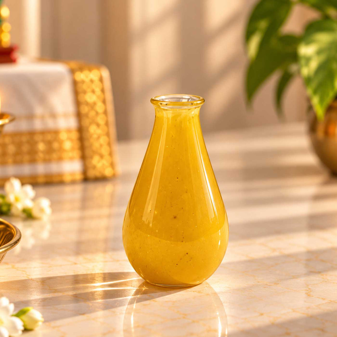 Handmade Mustard Yellow Small Glass Art Vase For Home Decor