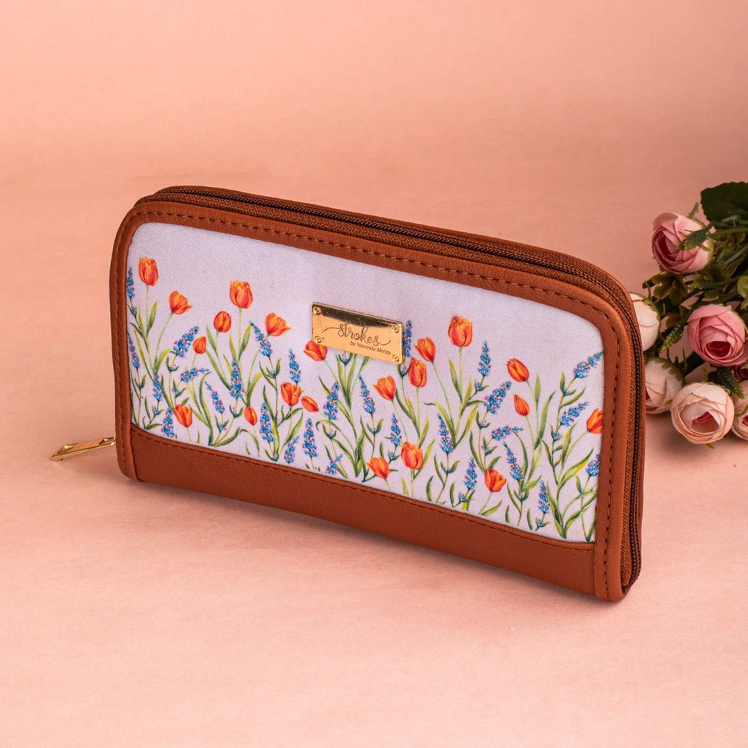 Tulips & Lavender Vegan Leather Zipper Wallet