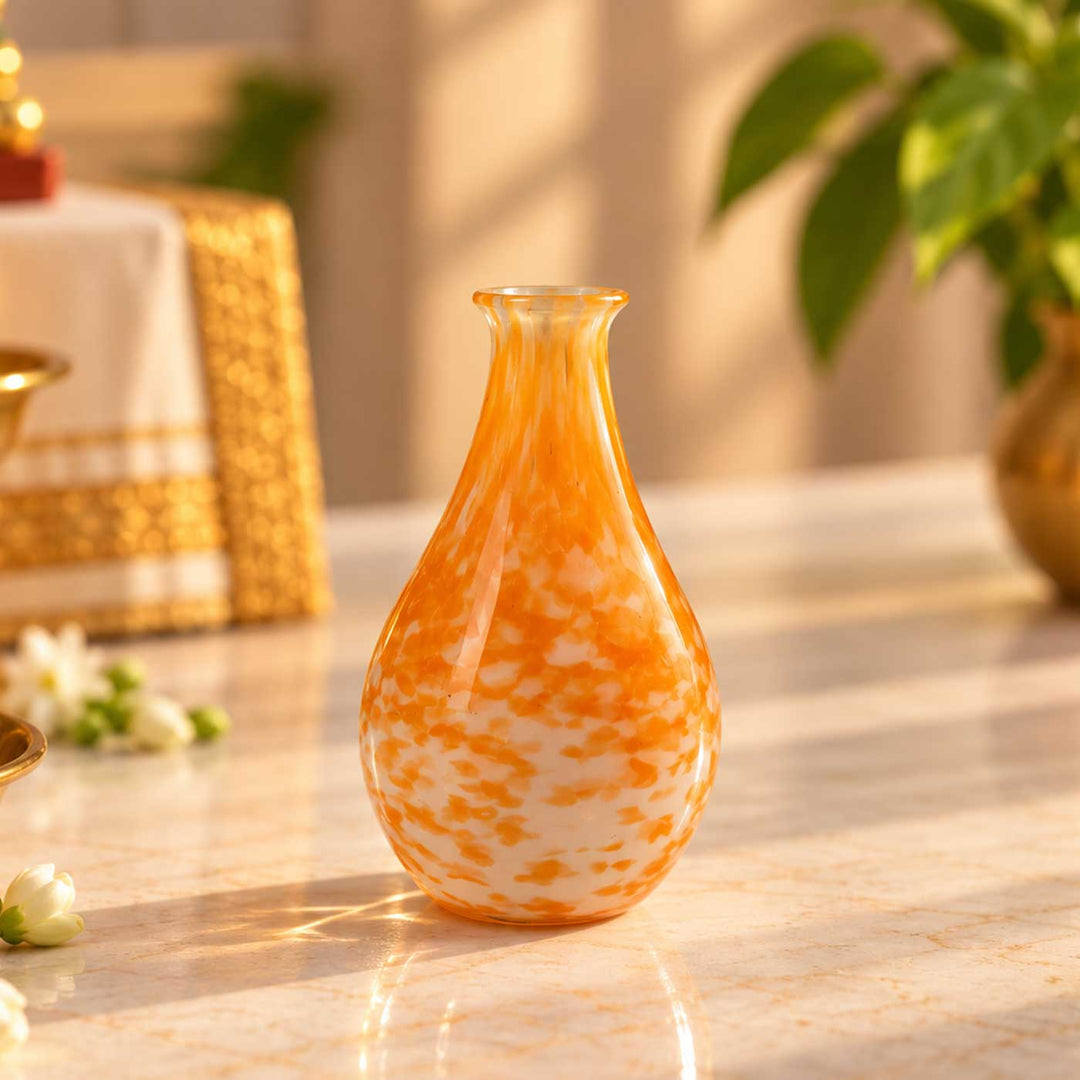 Handmade Orange Speckled Small Glass Art Vase For Home Decor