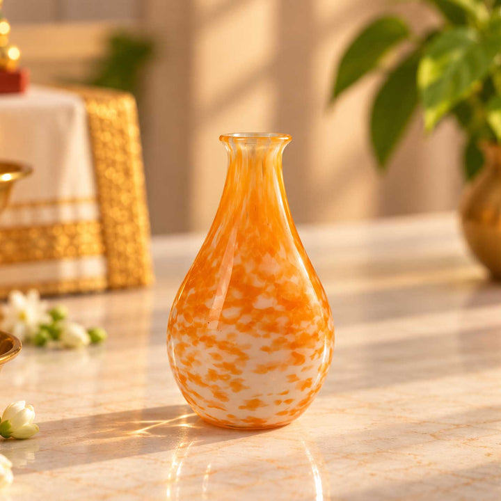 Handmade Orange Speckled Small Glass Art Vase For Home Decor