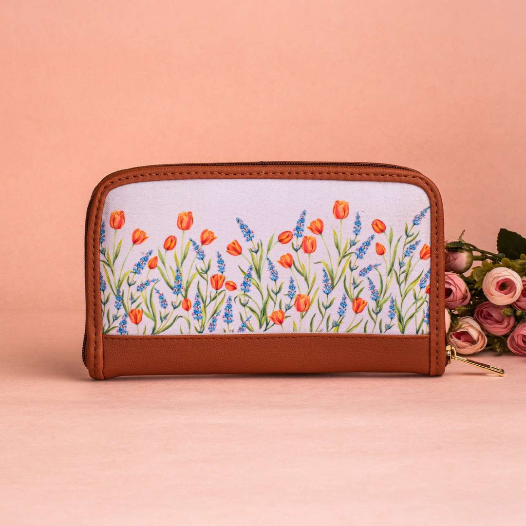 Tulips & Lavender Vegan Leather Zipper Wallet