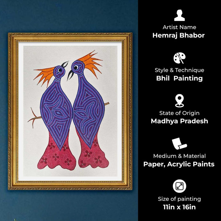 11 x 16 Inch | The Royal Birds | Original Hand Painted Bhill Painting | Acrylic Paints On Paper